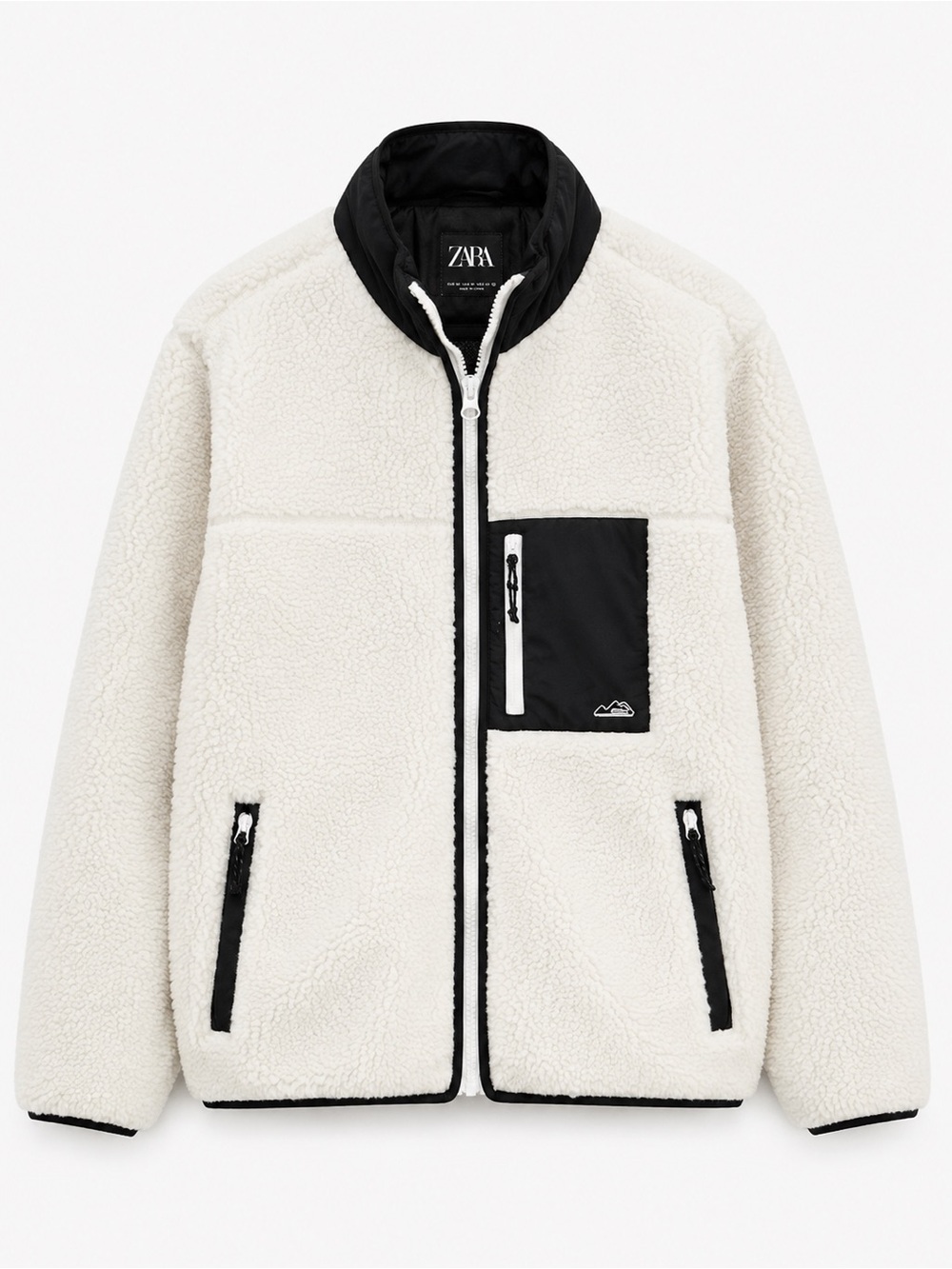 Zara Sherpa Fleece Jacket Mens Medium White Black Full Zip Teddy Coat